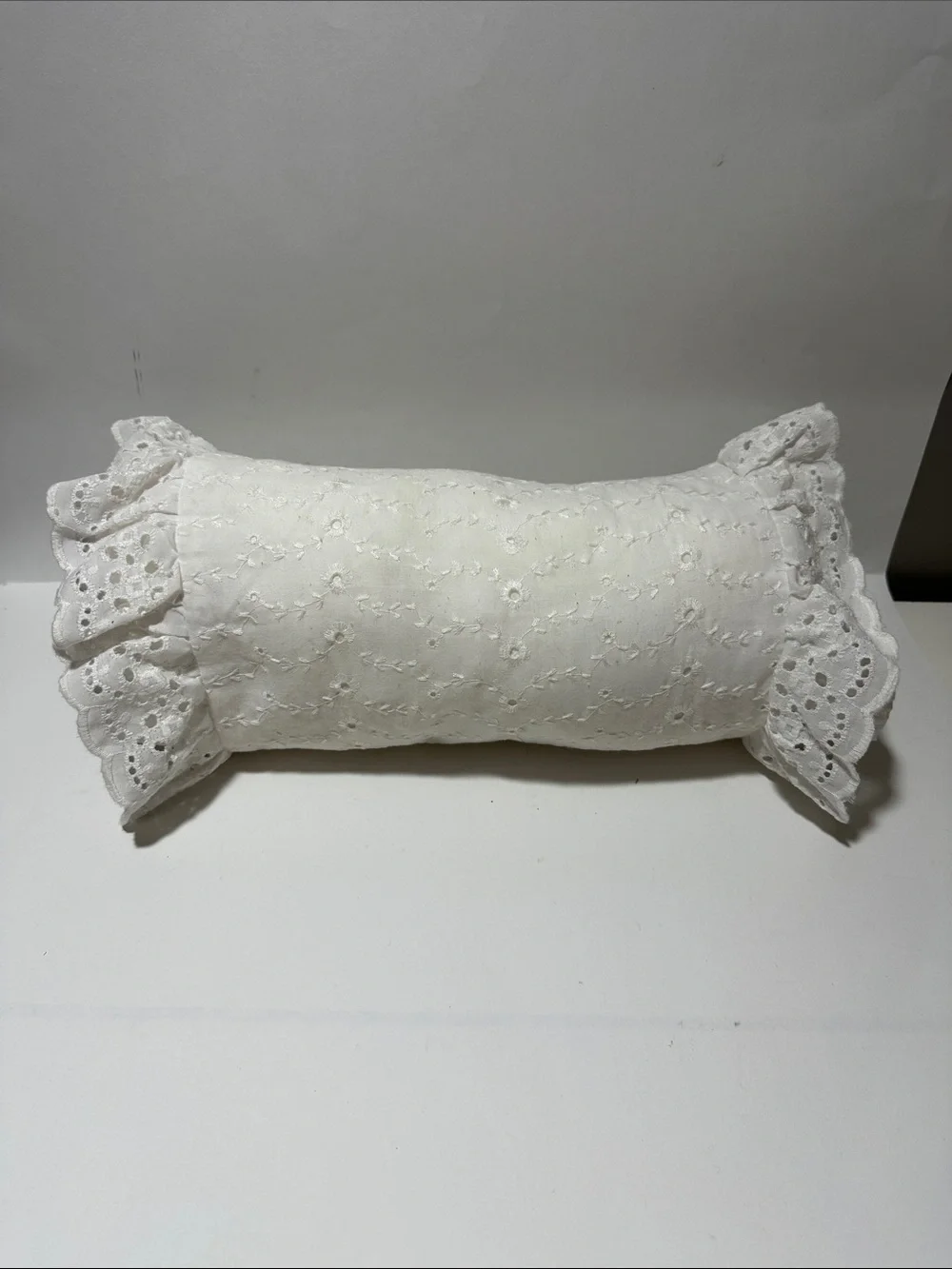 Vintage Cottagecore Lace & Crochet Doily Bundle Eyelet Ruffle Bolster Pillow Set